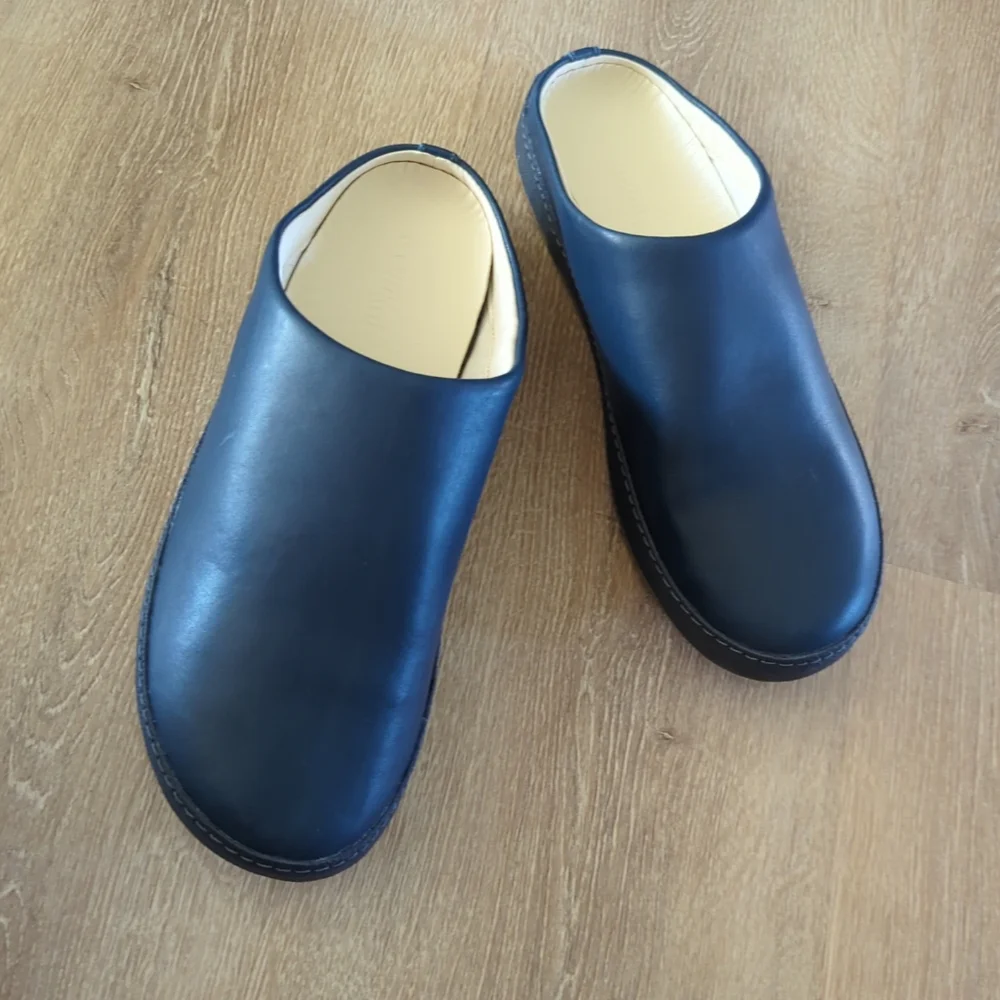 Olukai Hamani Men Size 10 Blue Leather Slip-on Mules Comfort Casual Versatile